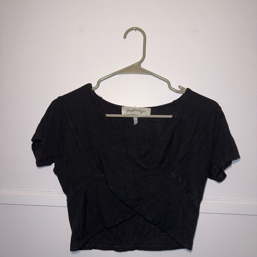 Kendall + Kylie Black Wrap Crop Top